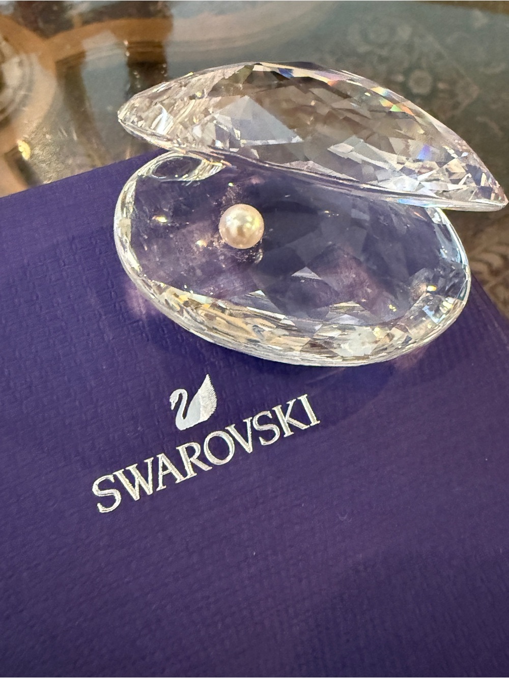 Swarovski Clear Crystal Shell with Pink Pearl Accent